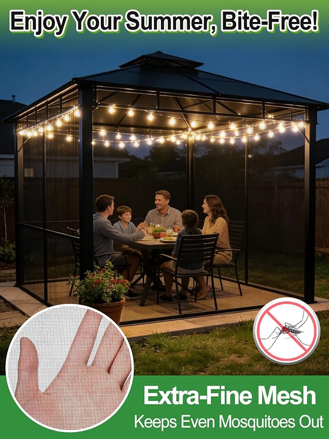 10x12ft PP Nanocomposite Garden Netting - Keep Bugs Out, Mosquito Net for Patio, Bird Barrier Mesh Screen for Balconies Outdoor Plants Vegetables Raised Beds, 33% Shade Rating