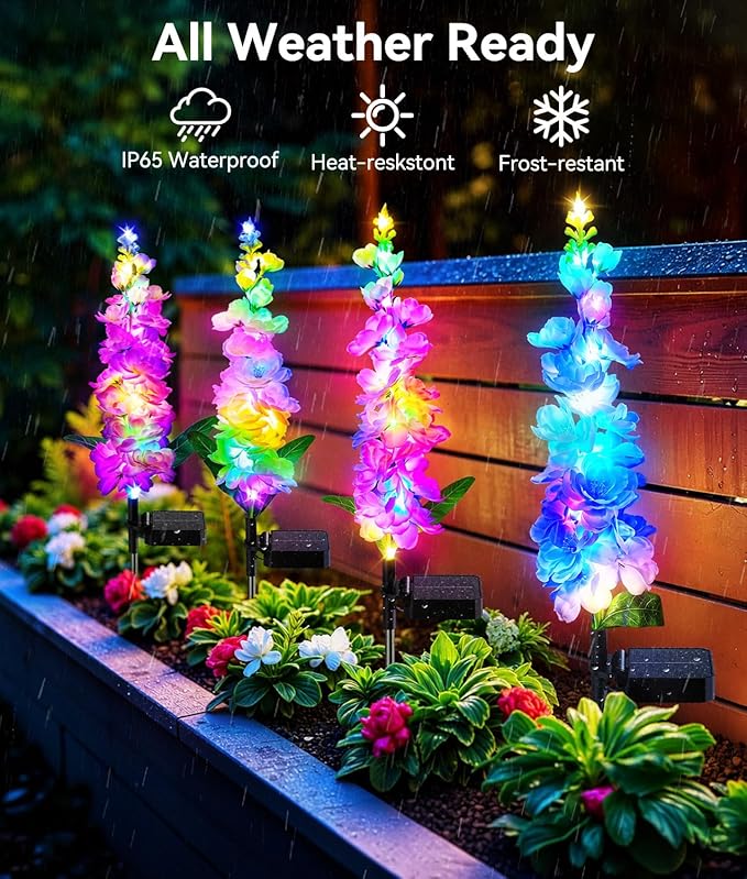 KOOPER Solar Lights Outdoor Garden Decor, 8 Pack Upgraded Delphinium Solar Garden Lights with 72 Colorful LEDs, Vivid Flowers Outdoor Waterproof for Landscape Patio Yard Decor