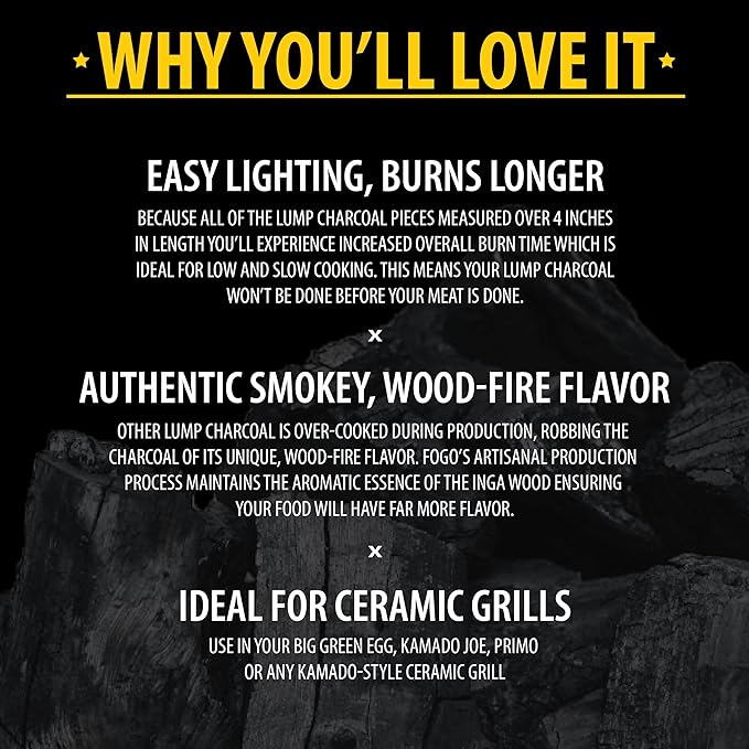 FOGO Premium Hardwood Lump Charcoal, Natural, Large Sized Lump Charcoal for Grilling and Smoking, Restaurant Quality, 35 Pound Bag, 2-Pack