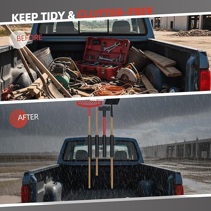 2 Pack Shovel Holder for Truck, Heavy Duty 8-Holes Hand Tool Rack for Truck Trailers & Garage or Shed Walls, Tool Holder for Shovels, Rakes, Hoes - 4 Holes in 1 Group