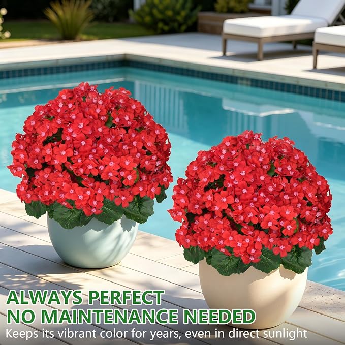 Grooy Artificial Plants Flowers Topiary Ball for Outdoor, 2 Pack Fake Silk Crabapple Flower Plant Bushes, UV Resistant Realistic Plants Shurbs for Outside,Front Porch,Patio,Yard(Red)