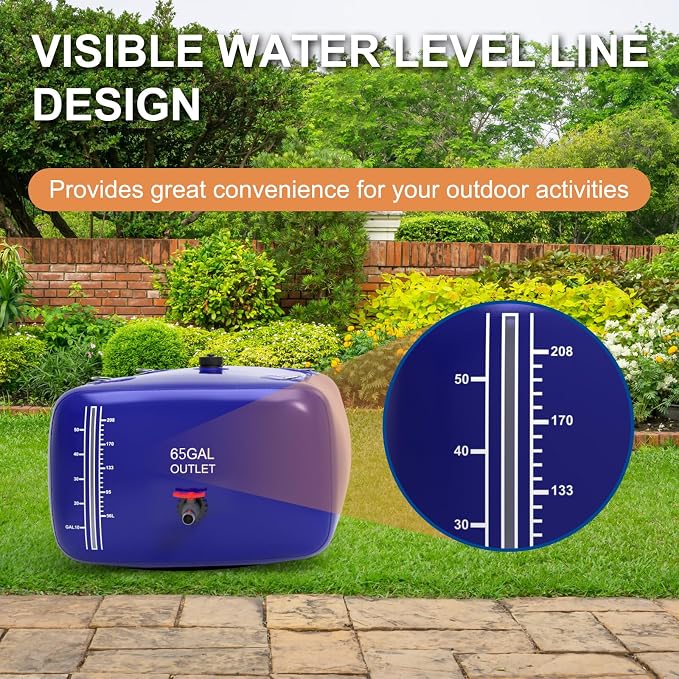 65 Gallon Water Bladder, 1000D PVC Foldable Portable Water Tank, Blue Large Capacity Water Bag Container for Camping, Garden, Agricultural Irrigation, Drought Resistance, Emergency Supply