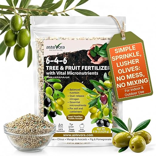 Olive Tree Fertilizer – Fruit Tree Fertilizer for Olive Tree, Citrus, Lemon, Lime, Fig, Avocado, Mango, Apple & Pomegranate – for Potted & Outdoor Trees (4 quarts - 8 lbs.)