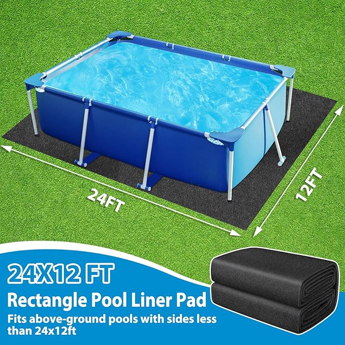 Thickened Pool Liner Pad for Above Ground Pool, 24’x 12’ Rectangle Under Pool Mat Padding, Pool Ground Pad Mat Under Pool for Pool Bottom, Prevent Punctures, Extend Liner Life