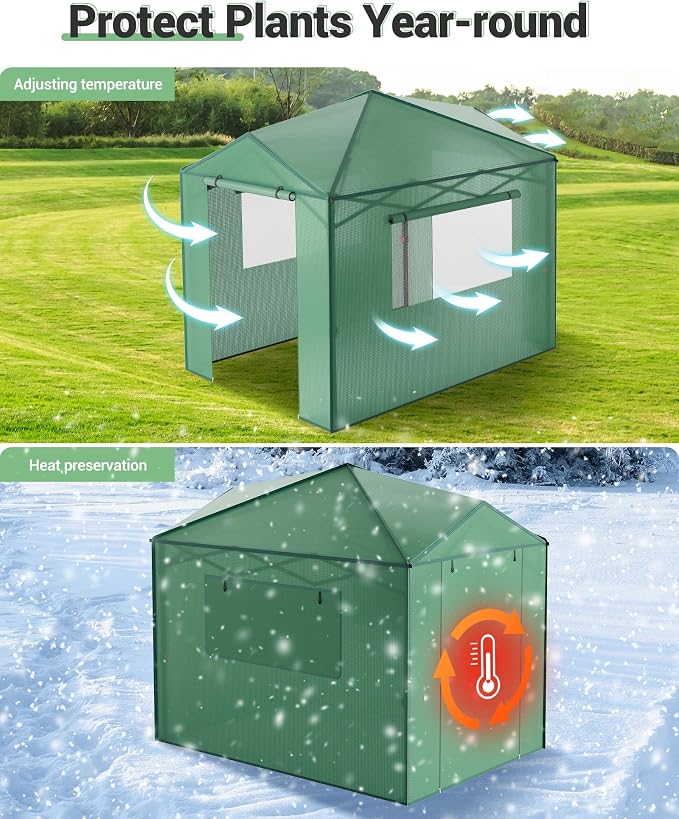 Hipicute Pop Up Greenhouse 8x6 FT,Portable Walk-in Indoor Outdoor Greenhouse for Garden Patio Backyard,Zippered Doors and Window,PE Cover,96x72 inch