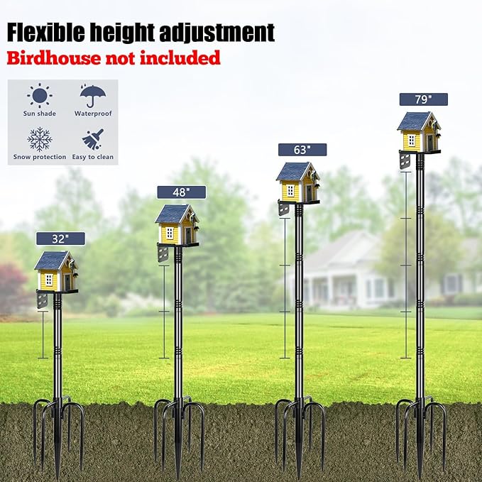 Gtongoko Smart Bird Feeder Pole 1-Inch Dia 2 Pack 79 Inch Bluebird House Pole for Outdoors Weather Station Heavy Duty Metal Mounting Kit Adjustable Bird Feeder Stand Black