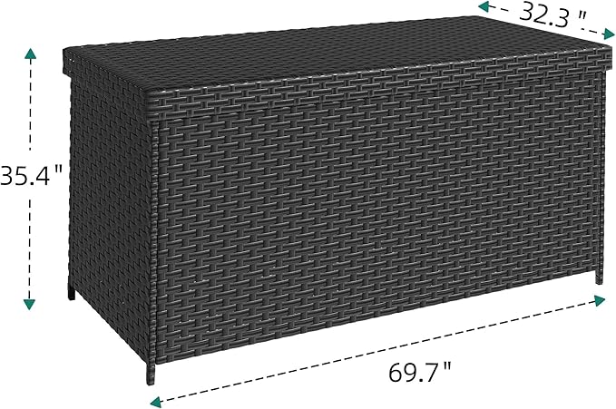 DWVO 260Gal XXL Outdoor Storage Box | All-Weather PE Wicker Deck Box with Waterproof Inner Bag & Elevated Feets | Patio, Pool, Garden Tools Container (Black)
