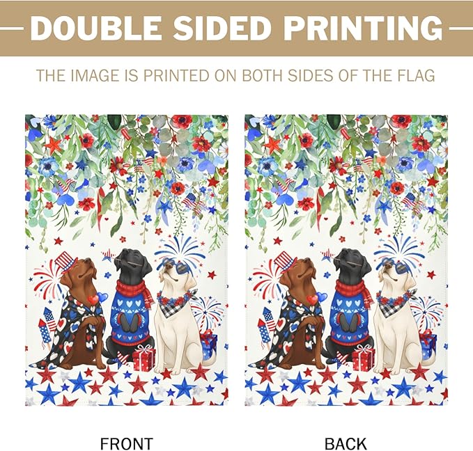 Patriotic Dog House Flag 28 x 40 Double Sided for Outside Large 4th of July Black Lab Garden Flags White Chocolate Labrador 250 Anniversary USA Independence Memorial Day Decor