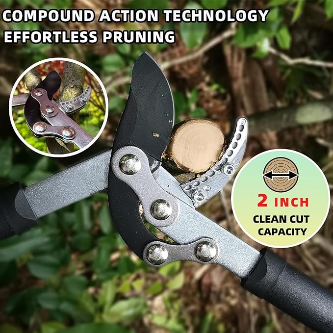 YRTSH Loppers for Tree Trimming, Heavy Duty Branch Cutter Tree Clippers with Compound Action, Chops Thick Branch Ease, Garden Lopper Pruning, 32 Inch Tree Trimmer with 2" Clean Cut Capacity