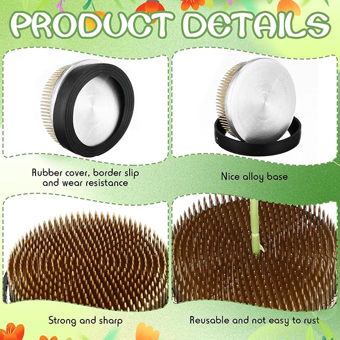 Sliner 8 Pcs 3.74 x 0.74 Inch Floral Frogs Round Brass Flower Holder Japanese Ikebana Vase Floral Frogs Arranger Fixed Tools Pin for Flower Arrangement Home DIY Craft (Gold)