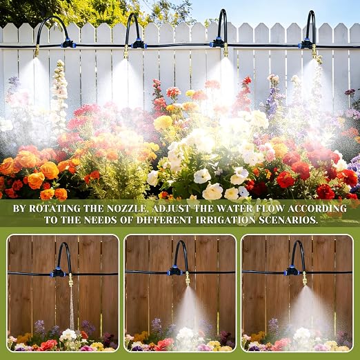 Drip Irrigation System,100 Ft Quick-Connect Garden Sprinkler Kit with 16pcs 360° Adjustable Nozzles for Garden, Lawn, Greenhouse, Raised Beds & Outdoor Plants