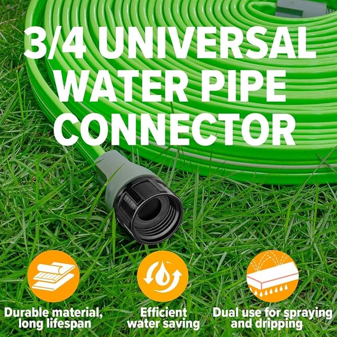 LAVEVE Heavy Duty Sprinkler Soaker Hose 50 FT, Flat Garden Hose with Holes, Efficient Flexible Irrigation Hose for Yard, Lawn and Garden, Includes Stakes (25FT x 2Pack)