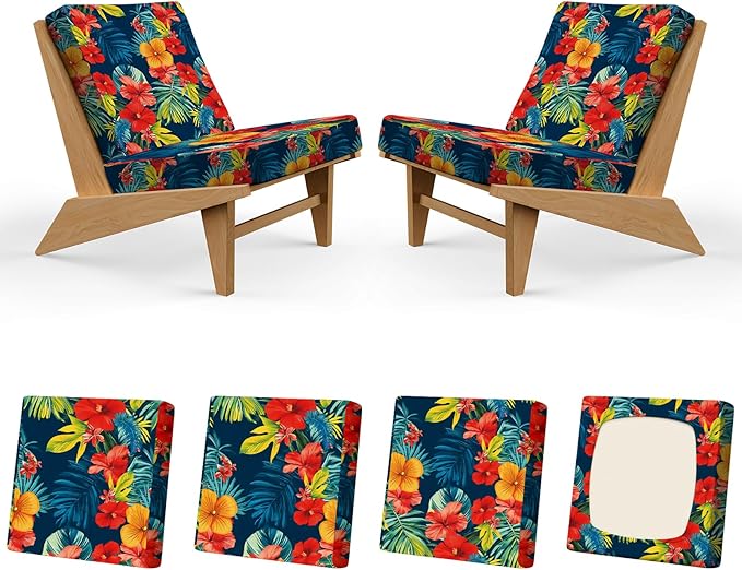 4Pcs Patio Cushion Covers, Stretch Couch & Sofa Replacement Slipcovers for Patio Furniture Cushion Covers, Washable Reusable Furniture Protector, Square Large, Big Flower
