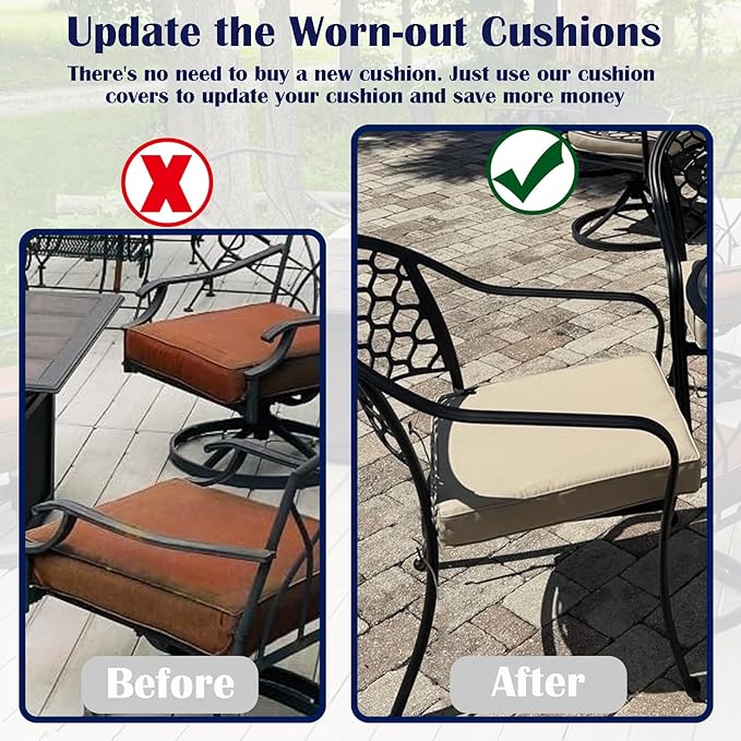 FLYMEI Patio Cushion Covers 22x20x4 Waterproof Outdoor Cushion Cover Replacement 2Packs Outdoor Seat Cushion Slipcover for Rattan Chair Sofa, Beige