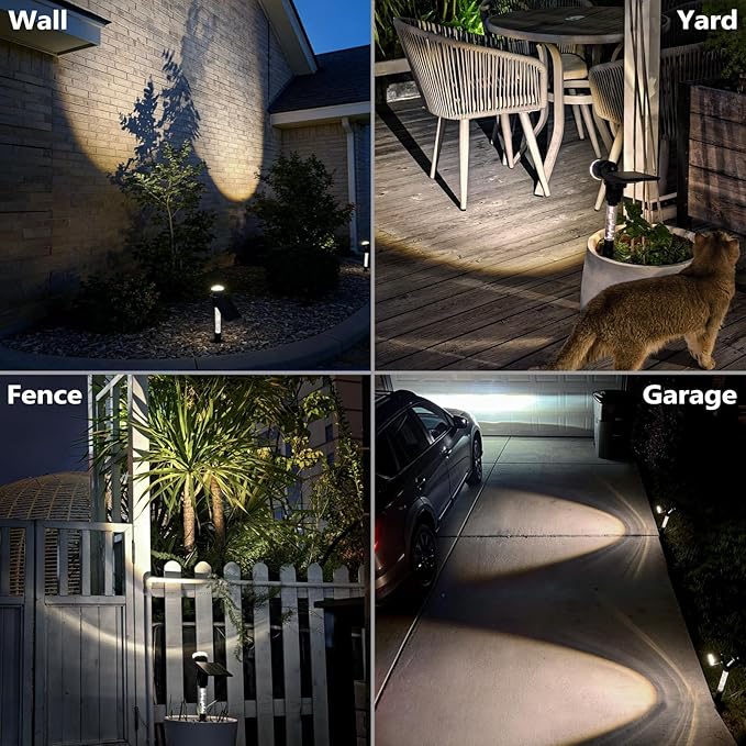 DenicMic Solar Spot Lights Outdoor Waterproof 6000K Cold White Lens LED Adjustable Angle Solar Lights Outdoor for Yard Garden Patio Wall Landscape Lighting Outside 4 Pack
