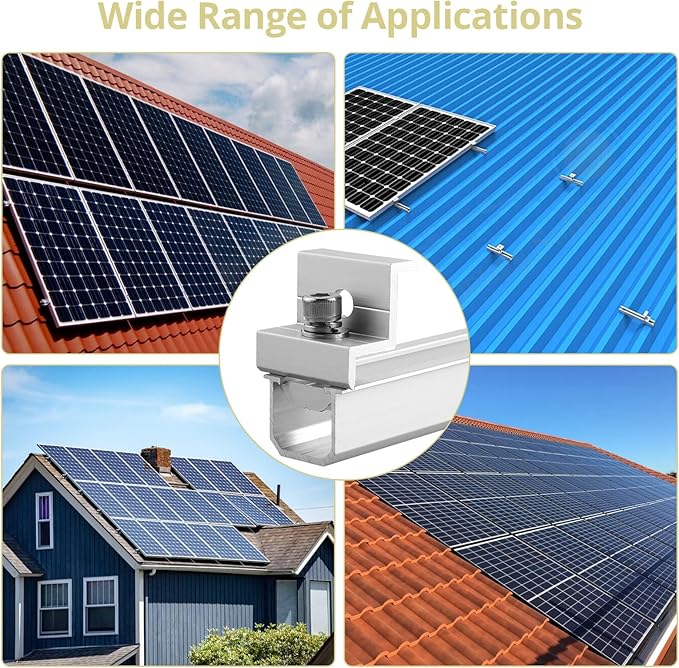 Anbte Solar Panel Bracket Kit, 6 Pcs 7.87 in Aluminium Solar Panel Mounting Rail 30mm/35mm Solar Panel End Clamps, Solar Panel Brackets for Metal Roof, Tin Roof, Flat Roof, Sheet Roof, RV, Silver