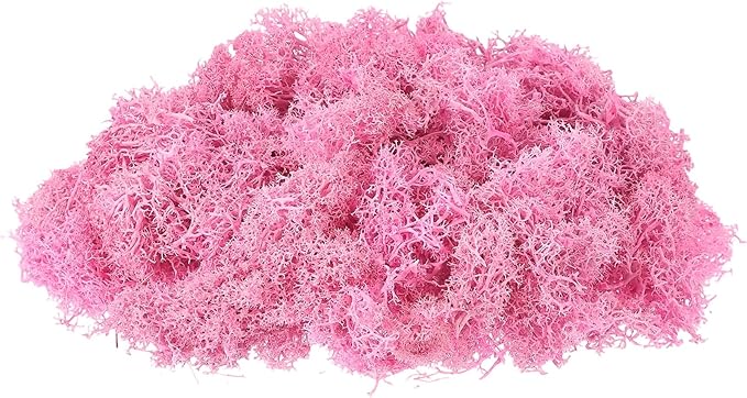 uxcell Preserved Reindeer Moss, 17.6oz Fake Moss for Crafts Artificial Dried Moss for Decoration Terrariums Potted Plants, Rose Pink