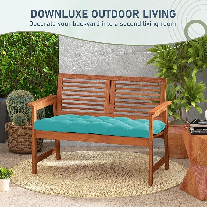 downluxe Outdoor Bench Cushion for Patio Furniture, Water Resistant Tufted Overstuffed Porch Swing Cushions, Thick Outdoor Loveseat Cushions, 44" X 19" X 5", Teal, Set of 1