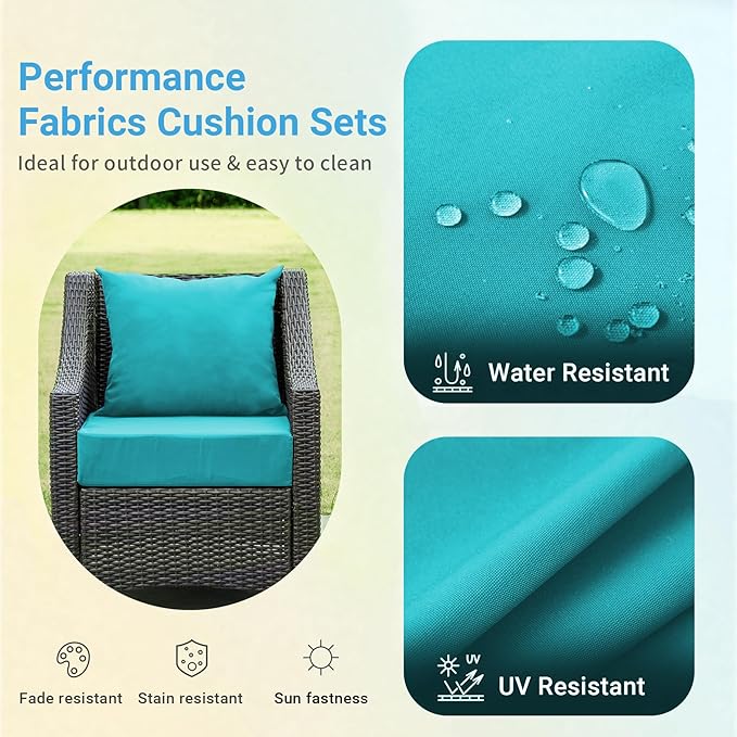 IPYNBAP Outdoor Cushions for Patio Furniture,Outdoor Seat Cushion Set 24 x 24 x 4 Inch,Waterproof & Fade Resistant Outdoor Chair Cushions,Deep Patio Chair Cushion with Removable Cover,Teal