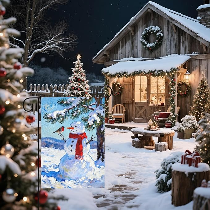 Winter Snowman Garden Flag 12x18 Inch Winter Snow Scene Cardinal Tree Holiday Decorative Yard Flags for Outside Double Sided Seasonal Outdoor Home Farmhouse Decoration Porch New Year Decor