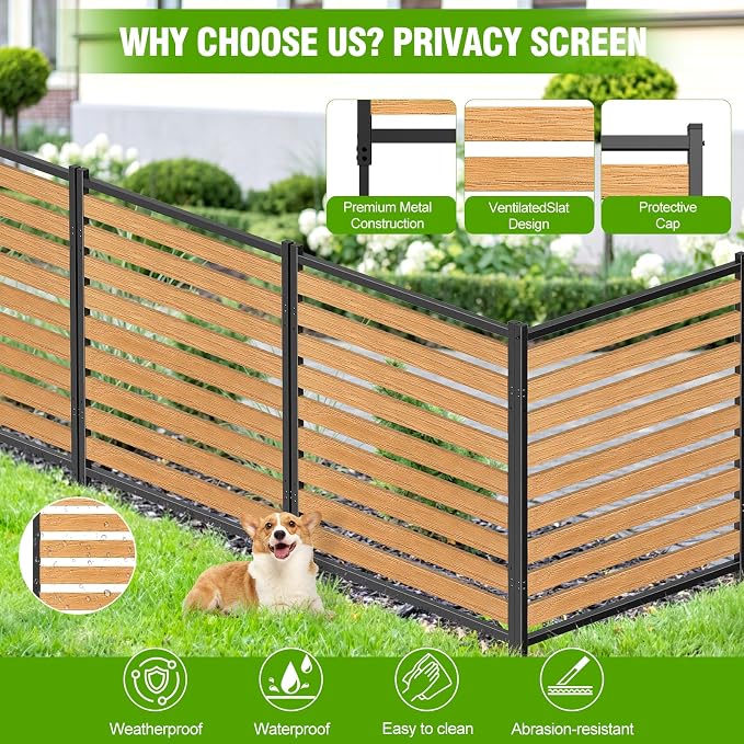 Metal Air Conditioner Fence 2 Panels - 40.27" W x 54.6" H Outdoor Privacy Screen, No Dig Wooden Privacy Screen for AC Unit, Trash Can, Pool Equipment, Yard Garden