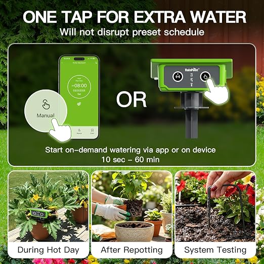 RainPoint WiFi Solar Drip Irrigation System, Smart Automatic Plant Watering Kit with App Control, Solar & USB-C, Tap-Free Watering System for Balcony, Backyard & Container Garden Plants, 10-15 Plants