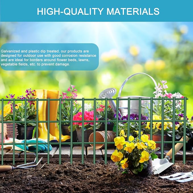 10 Pack Animal Barrier Fence, Green Steel Modern Fence Panels, 23.5'' X 15'', Outdoor Garden Yard Patio Decorative Fence