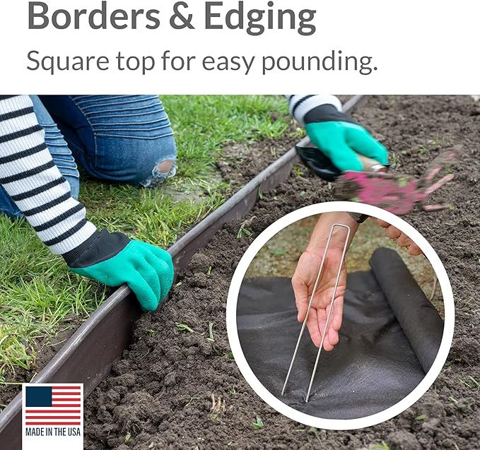 Pinnacle Mercantile Garden Stakes 12 Inch 9 Gauge Galvanized Steel Landscape Staples, Heavy Duty Landscape Fabric Stakes 50 Pack for Weed Barrier, Sod, Edging, Fencing and Drip Irrigation Made in USA