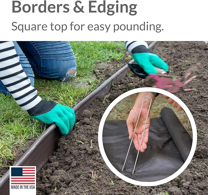 Pinnacle Mercantile Garden Stakes 12 Inch 9 Gauge Galvanized Steel Landscape Staples, Heavy Duty Landscape Fabric Stakes 100 Pack for Weed Barrier, Sod, Edging, Fencing and Drip Irrigation Made in USA