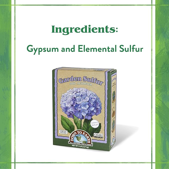 Down To Earth All Natural Fertilizers Organic Garden Sulfur Acidifier - Soil Amendment Lowers Soil pH for Hydrangeas, Berries, Evergreens, 5 lb