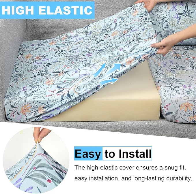 pickyNproud 8Pcs Patio Cushion Covers Stretch Outdoor Couch Cushions Slipcovers Replacement Washable Furniture Protector with Elastic Bottom Sofa Chair Seat Cover, Light Cyan