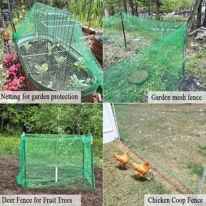 Deer Fence Netting, 5x100 Ft Plastic Mesh Netting for Garden Protection, Temporary Fence Animals Barrier for Bird, Chicken, Reusable Mesh Fencing Roll for Vegetable, Fruit Tree, Shrubs, Green