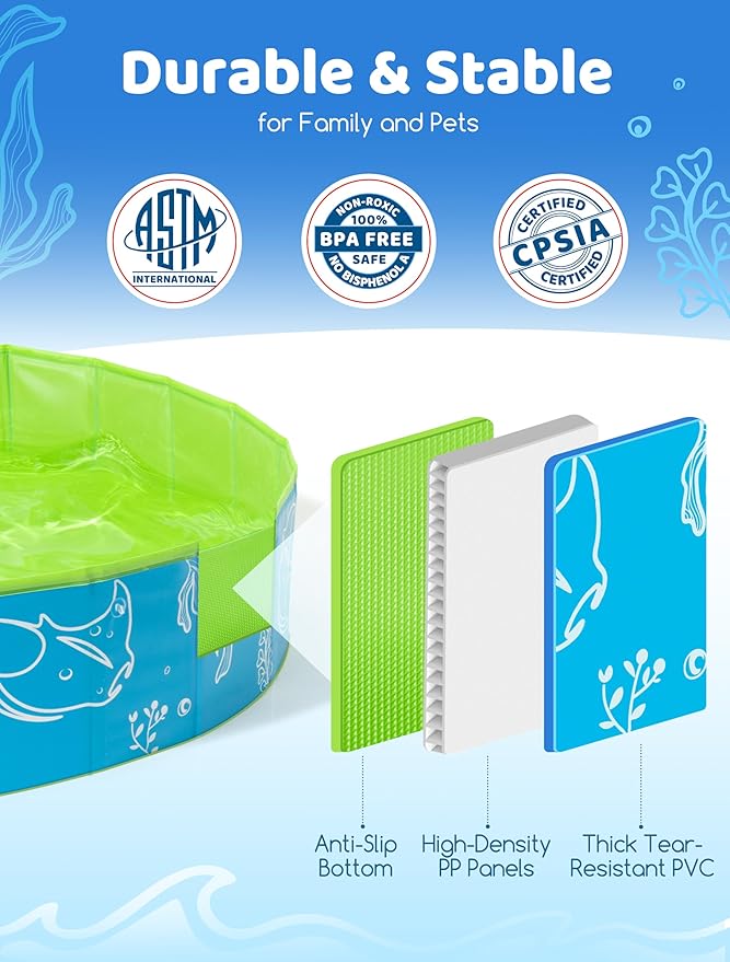 Hikiddy Foldable Kiddie Pool with Canopy: 31.5in/ 47in /63in for Baby Toddler Kids Family - Summer Water Play Pool with Shade - Portable for Outdoor Backyard Beach (Blue-Green, 63in)