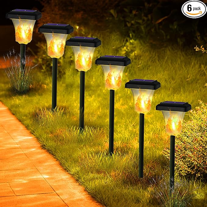 Swingers Solar Lights Outdoor,LED Solar Torch Lights with Flickering Flame | Upgraded 2nd-gen Flame tech,6 Pack Waterproof Outdoor Garden Light for Christmas, Garden, Landscape, Path, Yard, Patio