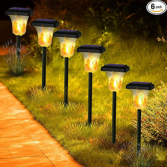 Swingers Solar Lights Outdoor,LED Solar Torch Lights with Flickering Flame | Upgraded 2nd-gen Flame tech,6 Pack Waterproof Outdoor Garden Light for Christmas, Garden, Landscape, Path, Yard, Patio