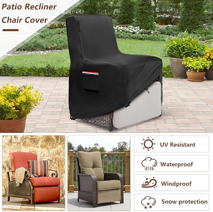 Outdoor Recliner Cover Waterproof,600D Heavy Duty Waterproof Patio Chair Covers,Outdoor Furniture Covers for Lawn/Garden Patio Recliner,Black