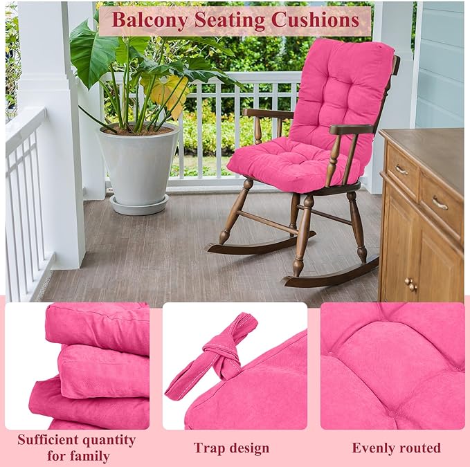 Juexica 4 Sets Outdoor Patio Chair Cushions Seat High Back Tufted Pillow Replacement Rocking Chair Cushions Pads for Patio Summer Seasonal Indoor Home Office(17 x 17 Inch,Pink)