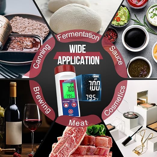 Smart pH Meter for Food, GIDIGI Digital Food pH Tester, Accurate Canning pH Test Kits with ATC, Professional Fermenting pH Test Pen, Spear pH Probe for Bread Cheese Sushi Rice Sourdough Sauce Meat