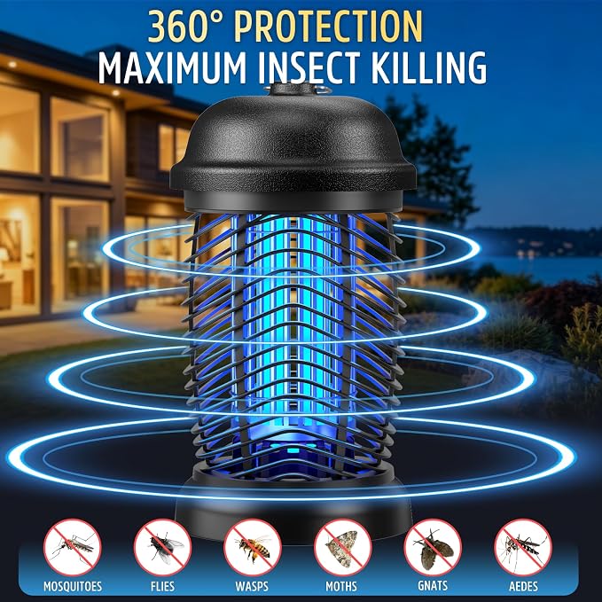 Upgraded Bug Zapper Outdoor 4200V Mosquito Zapper High Powered Less Energy Used Bug Zapper for Backyard Patio Camping Indoor