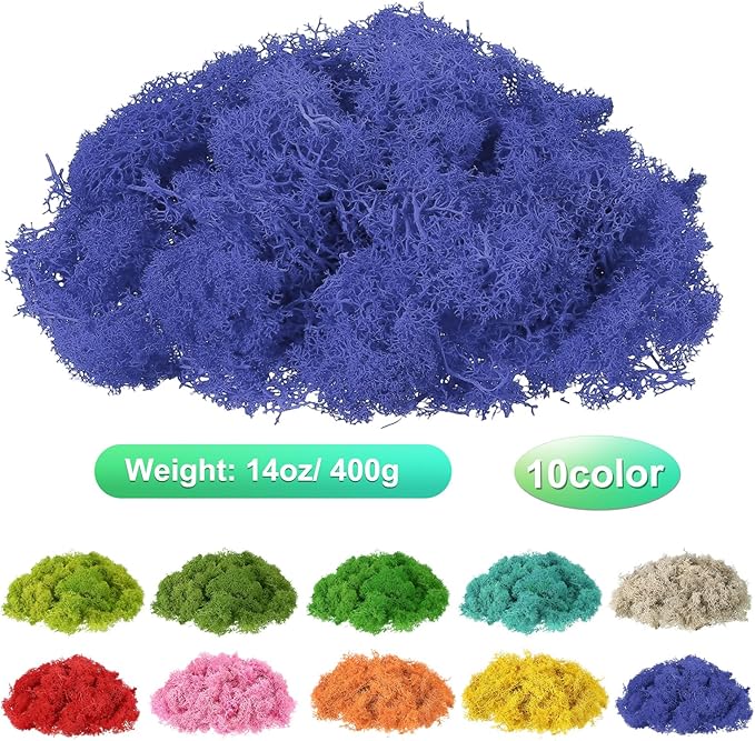 uxcell Preserved Reindeer Moss, 14oz Fake Moss for Crafts Artificial Dried Moss for Decoration Terrariums Potted Plants, Purple/Light Pink/Blue/White