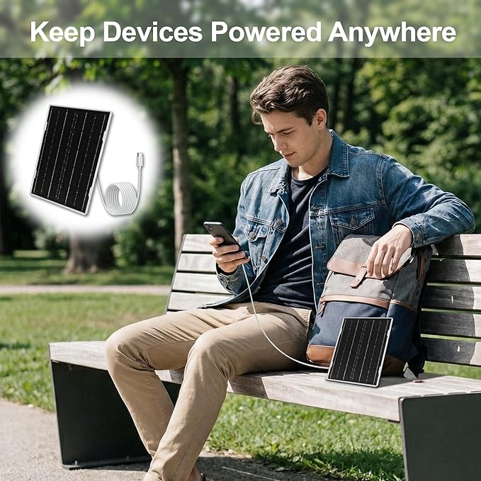 Eco-friendly 4.5W 5V Monocrystalline Solar Panel, Type-C Interface, IP66 Waterproof, 6.5-foot Cable, High Conversion Rate, Compatible with Various Electronic Devices