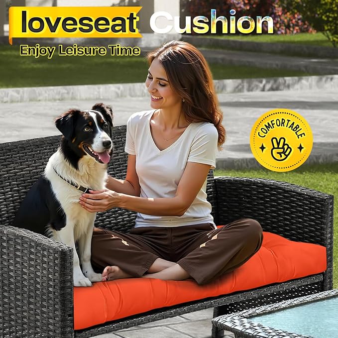 MAGIC ELEPHANT Outdoor Bench Cushion, Memory Foam Loveseat Cushion for Patio Furniture Wicker Chair, Settee Porch Swing Seat Cushion, 44 x 19 Inches (Orange)