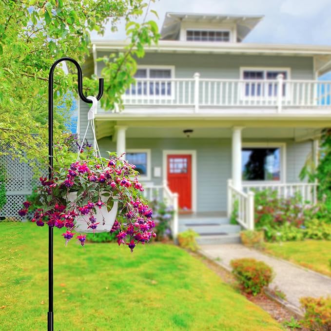 Blulu 2 Pack Adjustable Black Iron Shepherds Hook 34"-55" Shepherds Hook Metal Hummingbird Feeder for Wedding Event and Home Decor Garden Outdoor Plants Lantern Mason Jar Wind Chimes Wedding