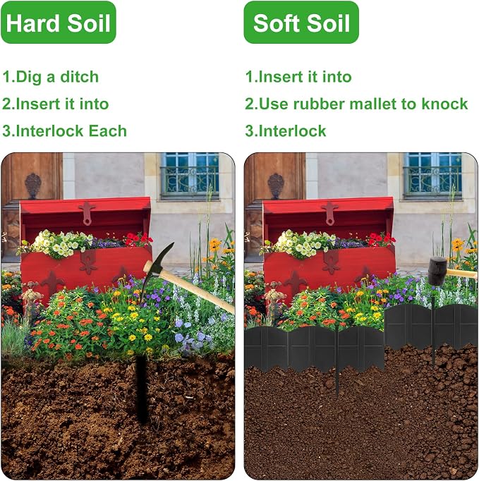 50ft Black Garden Edging Border, 50Pcs Landscape Edging with 50Pcs Stakes for Lawn, Flower Bed, Yard