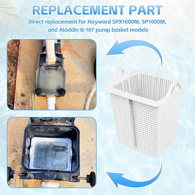 2 PCS SPX1600M Pool Pump Strainer Basket, Reinforced-Duty Replacement for Hayward Super Pump, Heavy Duty Durable, 6” x 5.5” Approx with Handles