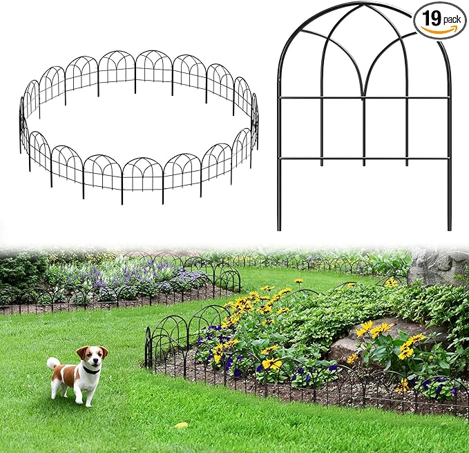 19 Pack Decorative Garden Fence, 16.5 in H x 20 ft L Rustproof Metal No Dig Animal Barrier, Arched Garden Border Fence for Dogs Rabbits, Flower Bed, Yard Patio Outdoor Decor