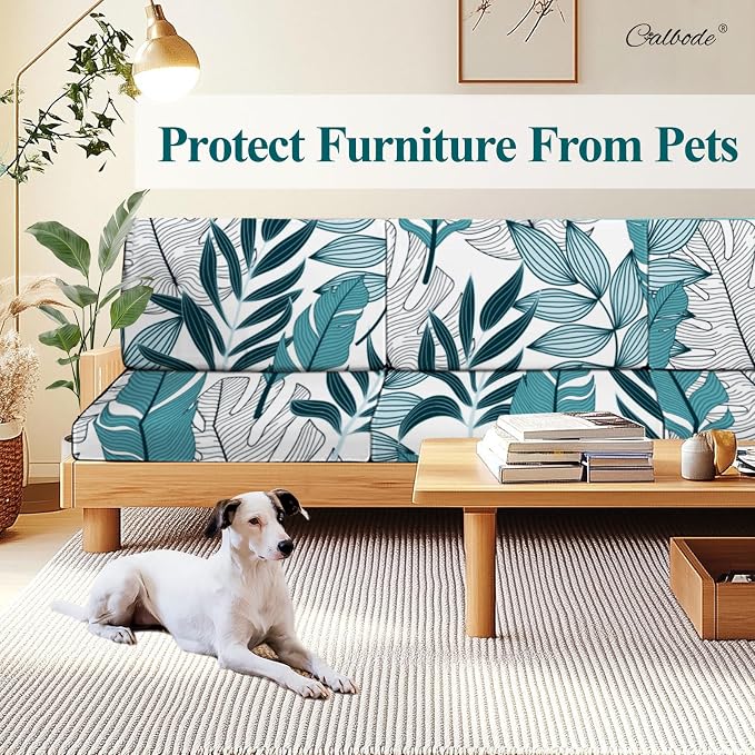 CALBODE 12Pcs Stretch Patio Cushion Cover Outdoor Cushion Cover Replacement Slipcovers Indoor and Outdoor Chair seat Covers Blue Botanical Print Patio Furniture Protector(Cover Only)