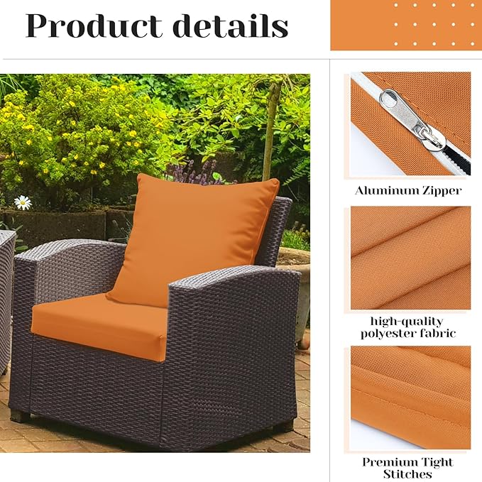 Mindsoft 8 Pcs 24"x24" Patio Cushion Covers Outdoor Cushion Covers Replacement High UV Resistant Anti Slip Waterproof Patio Chair Seat Slipcovers for Outdoor Furniture(Orange)