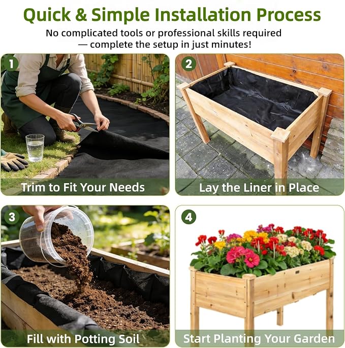 Heavy Duty Raised Garden Bed Liner, Breathable Non Woven Fabric Planter Box Liner for Outdoor Plants, Cuttable Reusable Planter Liner for Outdoor Veg Trough (63"x114") | PREVENTS SOIL LOSS AND MESSY LEAKS