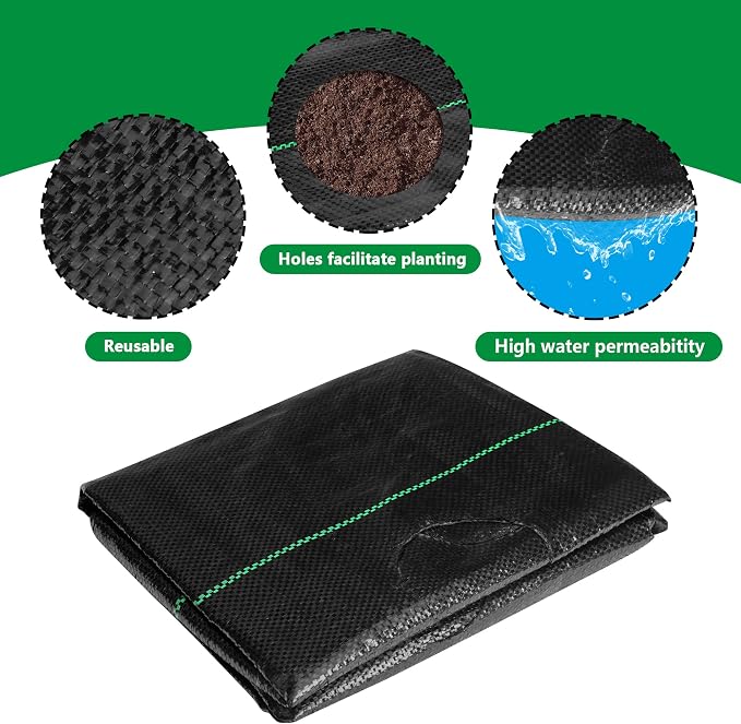 CODREE 2 Pcs Heavy-Duty Garden Weed Barrier - 13 x 4 Ft Landscape Fabric with Planting Holes - Weed Control Gardening Mat with 12 Ground Nails